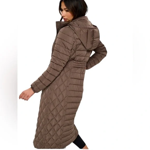 Women’s Brown/Orange Quilted Puffer Hooded Jacket NWT - (#0035) - Picture 3 of 3